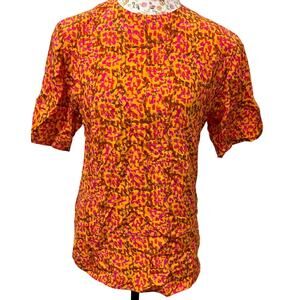 🧡 Tobria 100% Silk Orange Pink Abstract Print Short Sleeve Blouse Sz 8